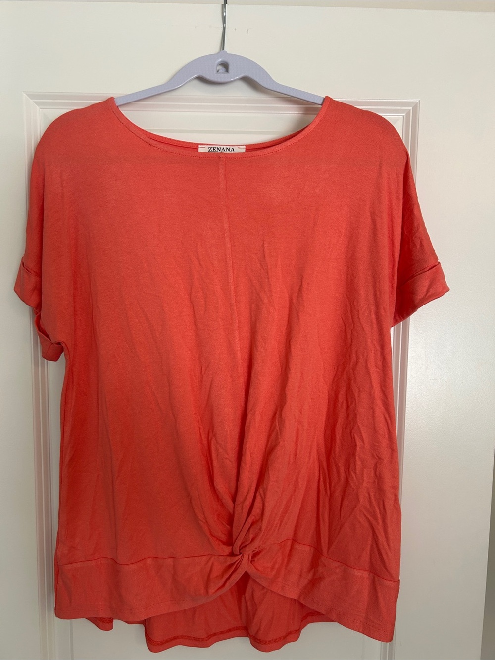 Zenana Outfitters Coral Knot-Front Short Sleeve Tee